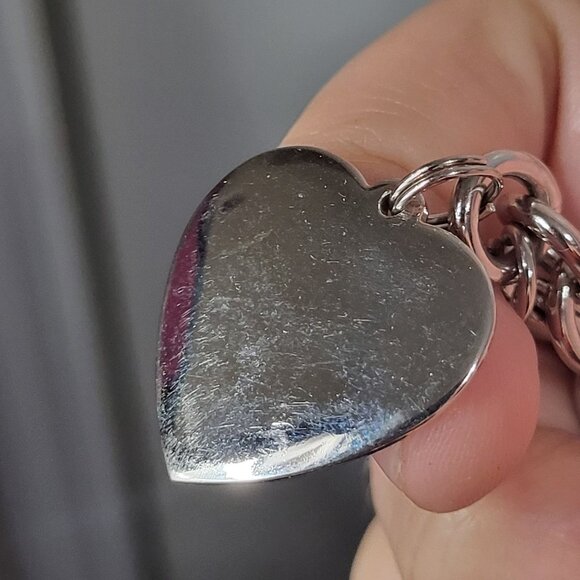 Silver Tone Heart Charm Chain Link Bracelet - Picture 6 of 8